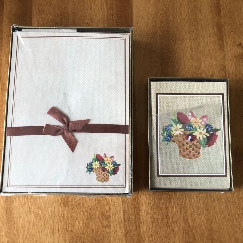 VINTAGE Montag Needlework Flower Basket Stationery Notecard Set In Box 1983